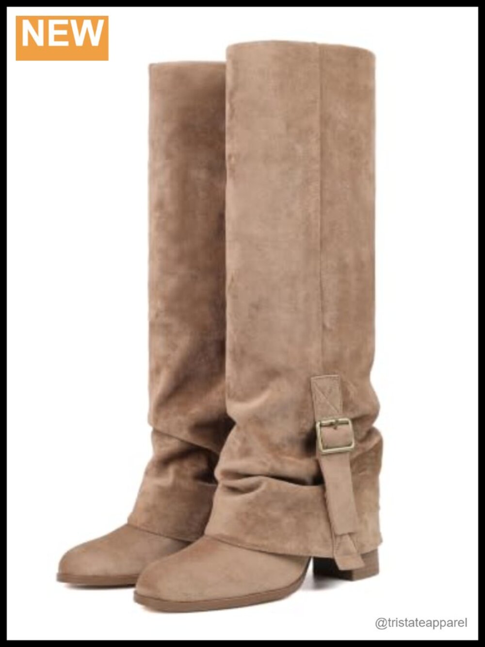 Slouchy Fold Over Knee High Boots Half Zip Block Heel Faux Suede